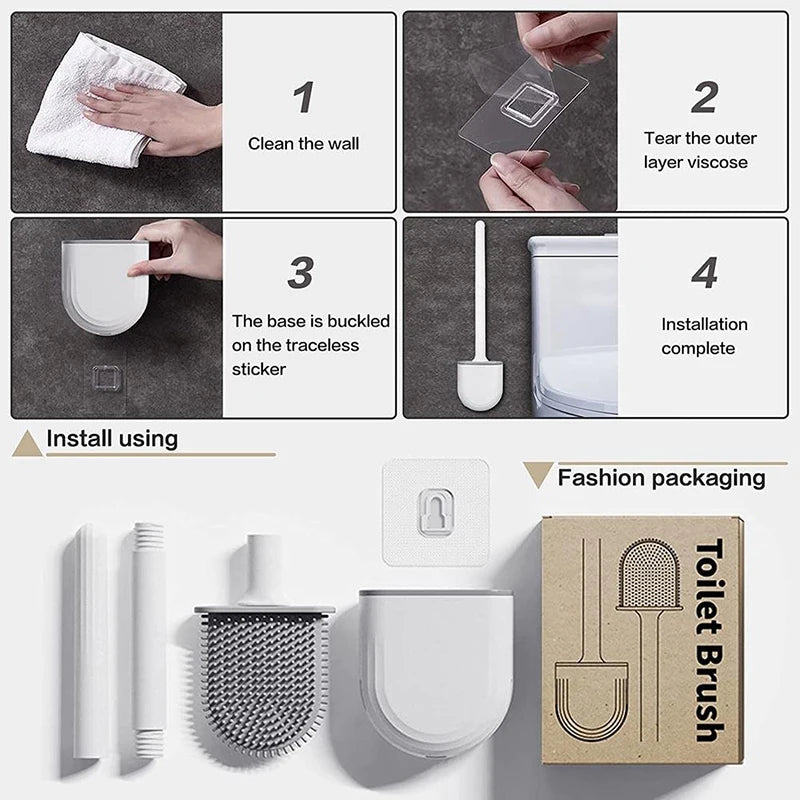 Wall Hanging Silicone Toilet Brush with Holder (No-Drip, Quick-Dry Design)