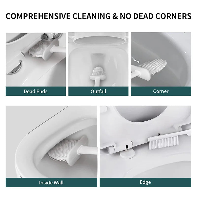 Wall Hanging Silicone Toilet Brush with Holder (No-Drip, Quick-Dry Design)