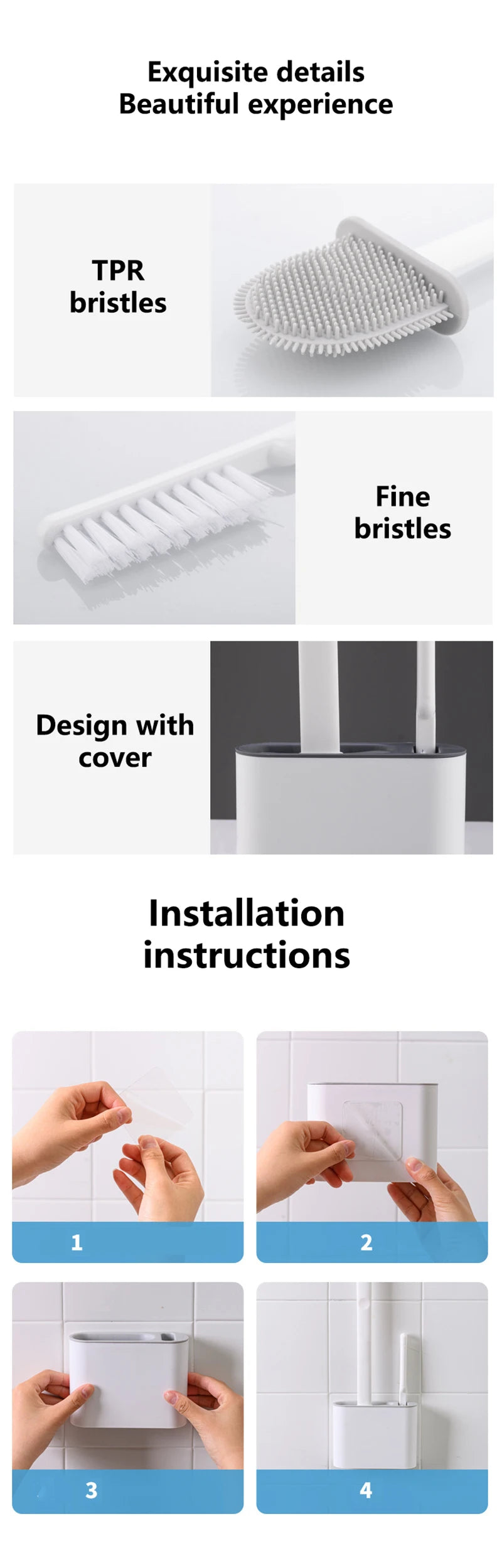 Wall Hanging Silicone Toilet Brush with Holder (No-Drip, Quick-Dry Design)