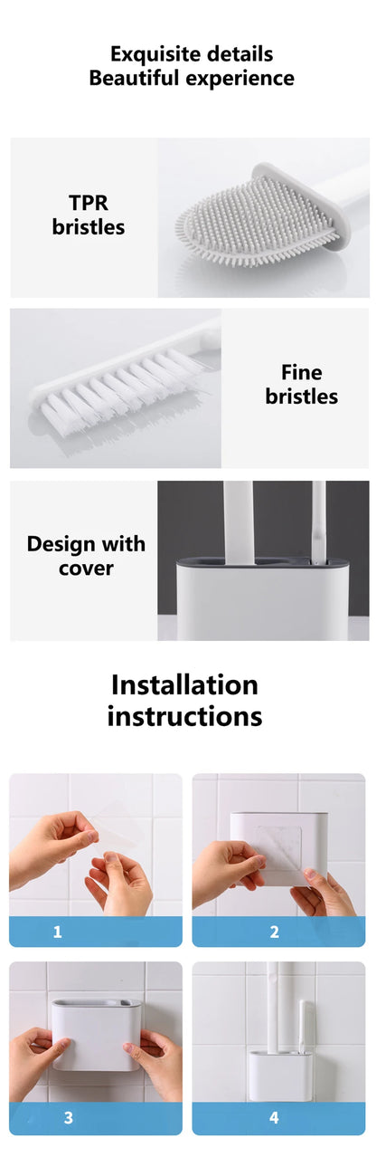 Wall Hanging Silicone Toilet Brush with Holder (No-Drip, Quick-Dry Design)
