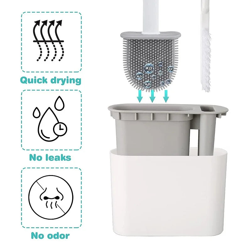Wall Hanging Silicone Toilet Brush with Holder (No-Drip, Quick-Dry Design)