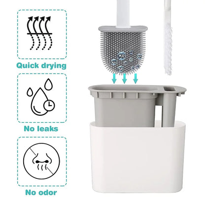 Wall Hanging Silicone Toilet Brush with Holder (No-Drip, Quick-Dry Design)