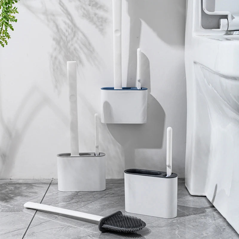 Wall Hanging Silicone Toilet Brush with Holder (No-Drip, Quick-Dry Design)