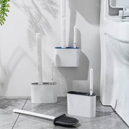 Wall Hanging Silicone Toilet Brush with Holder (No-Drip, Quick-Dry Design)