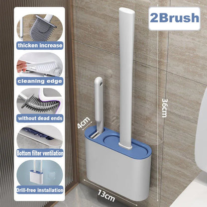 Wall Hanging Silicone Toilet Brush with Holder (No-Drip, Quick-Dry Design)