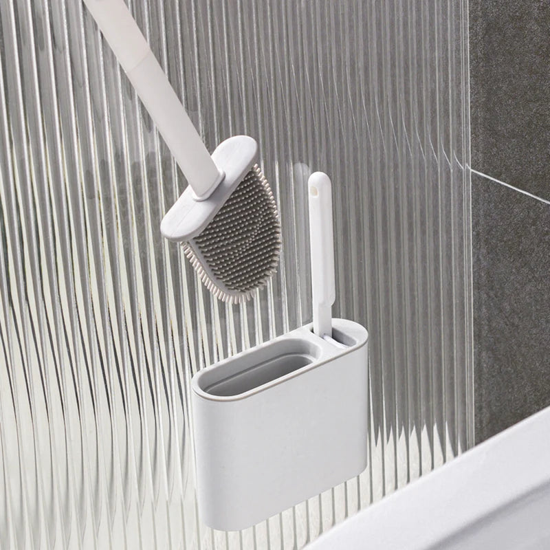Wall Hanging Silicone Toilet Brush with Holder (No-Drip, Quick-Dry Design)