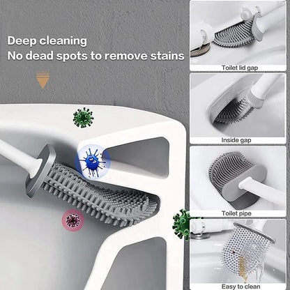 Wall Hanging Silicone Toilet Brush with Holder (No-Drip, Quick-Dry Design)