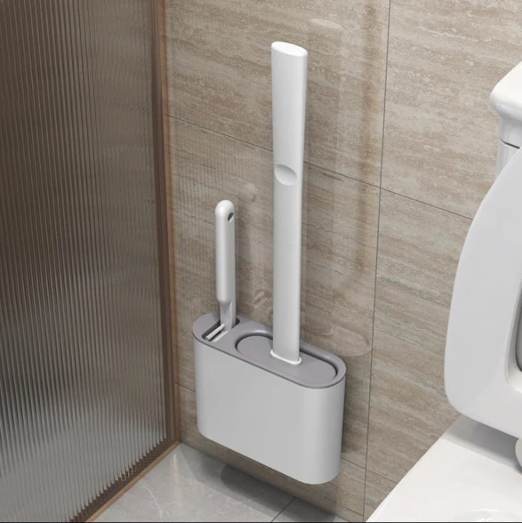 Wall Hanging Silicone Toilet Brush with Holder (No-Drip, Quick-Dry Design)