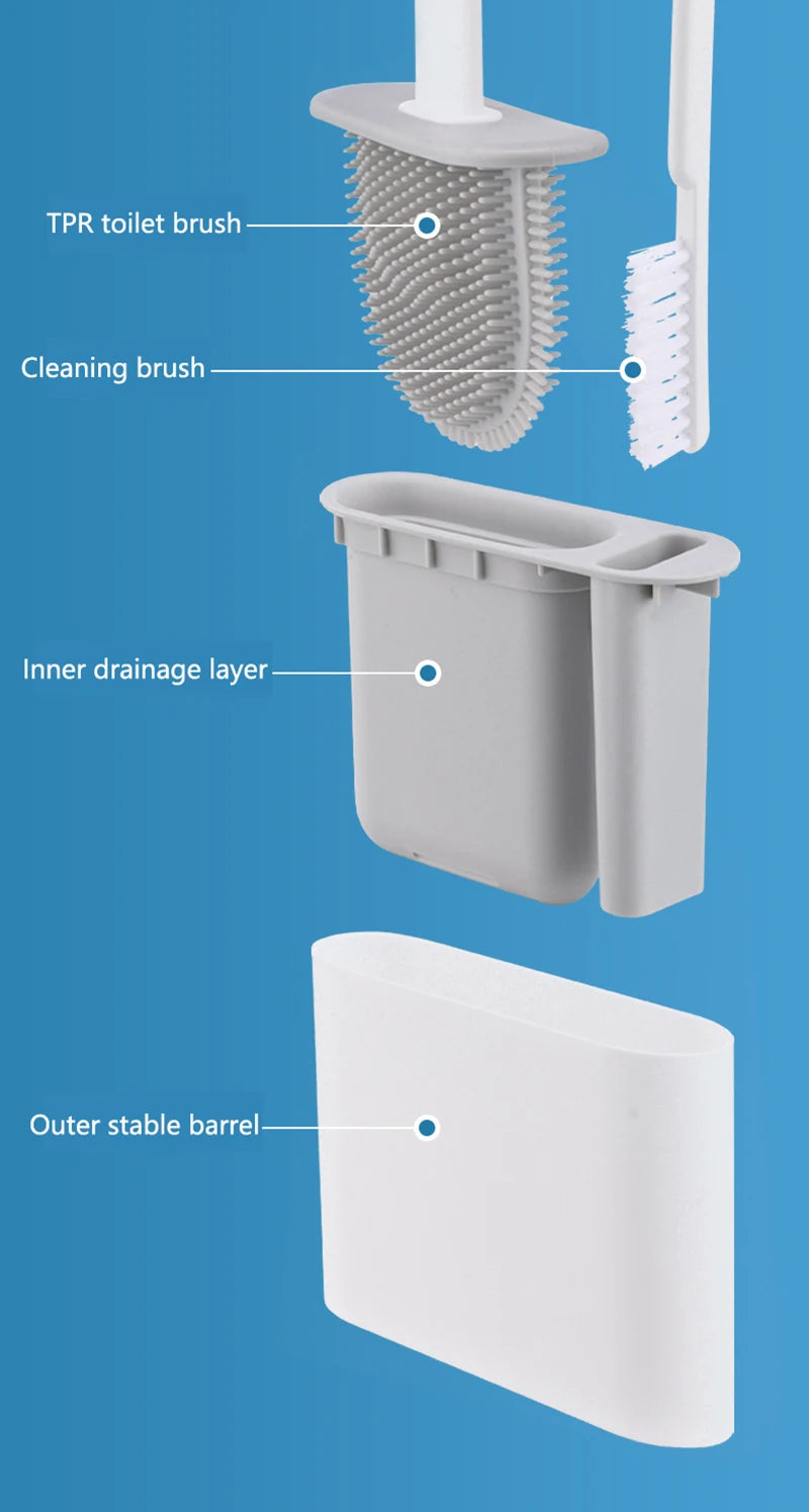 Wall Hanging Silicone Toilet Brush with Holder (No-Drip, Quick-Dry Design)